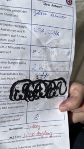 Schnitzeljagd-Zettel. Für das Engagement beim Parcours gab es 4 Stempel (statt einem)